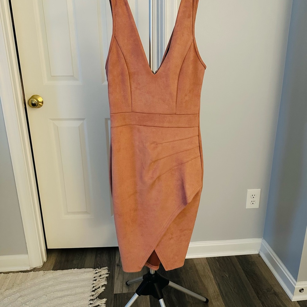 Elegant Pink Suede Dress